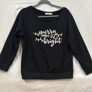 Black Sweatshirt with Merry & Bright Print for the Holidays